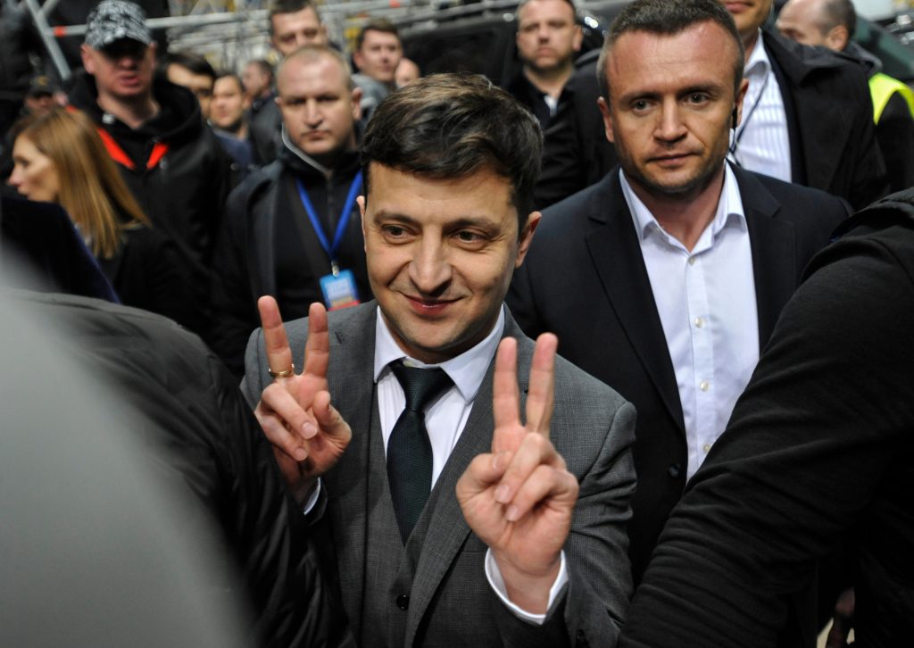 Kyiv,,Ukraine-,April,19,,2019:ukrainian,Presidential,Candidate,Volodymyr,Zelensky,Greets